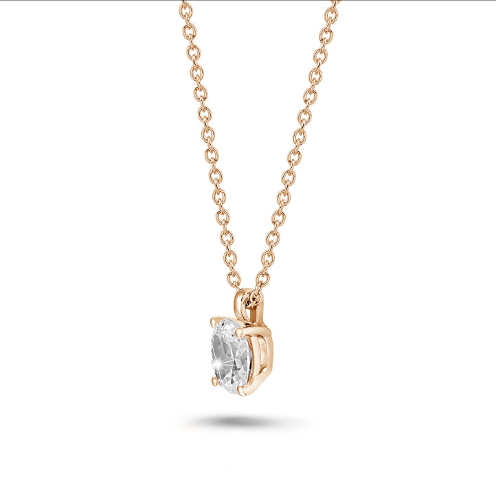 1.00 carat Pendentif solitaire avec diamant ovale en or rouge