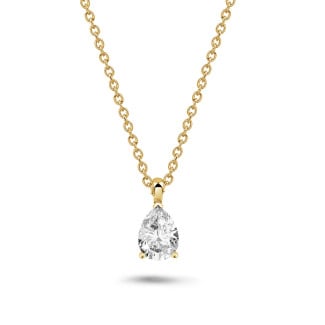 Colliers - 1.00 carat Pendentif solitaire avec diamant de forme poire en or jaune
