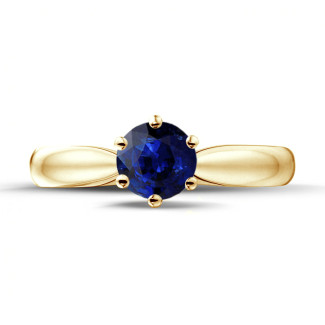 Bagues - Bague solitaire en or jaune avec un saphir rond