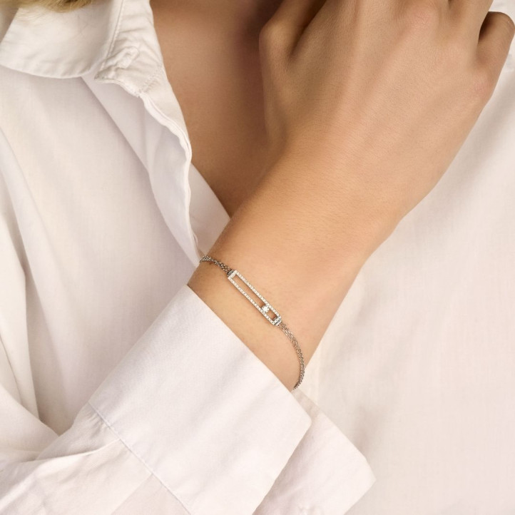 0.30 carat bracelet en or blanc avec diamant rond flottant
