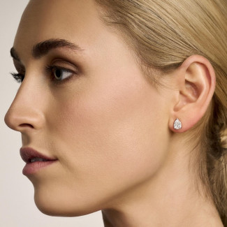 Boucles d'oreilles - 2.00 carats Boucles d'oreilles en or rouge avec diamant solitaire de forme poire
