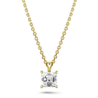 Colliers - 1.00 carat Pendentif solitaire avec diamant de taille Asscher en or jaune