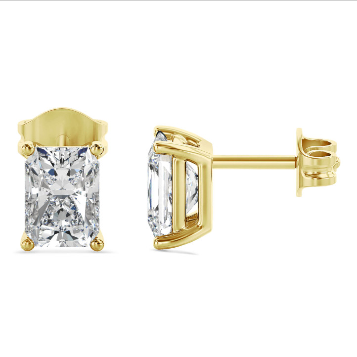 2.00 carat Boucles d'oreilles en or jaune avec diamants de taille radiant