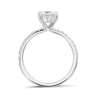 Fiançailles - 1.00 carats bague solitaire avec un diamant de taille Asscher et un halo caché en or blanc 