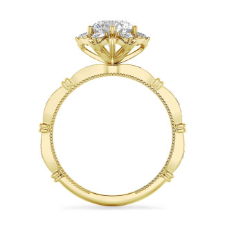 Bijoux sur-mesure - Bague sur mesure avec un halo floral et un diamant taille brillant.