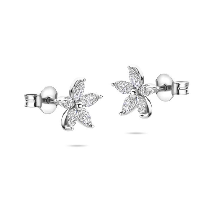 Boucles d'oreilles Fleur aux Pétales en Diamants Taille Marquise
