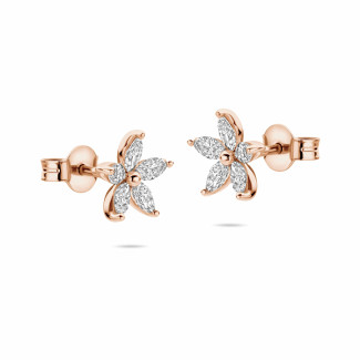 Boucles d'oreilles - Boucles d'oreilles Fleur aux Pétales en Diamants Taille Marquise
