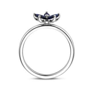 Bagues - Bague Fleur aux Pétales en Saphirs Bleus Taille Marquise
