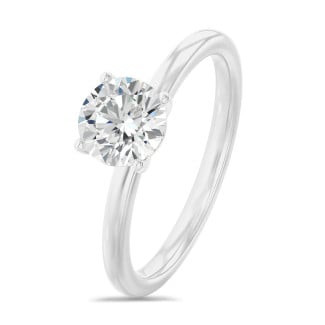 Fiançailles - 1.00 carat bague solitaire en or blanc avec diamant rond