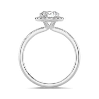 Fiançailles - 1.00 carat bague solitaire de type auréole en or blanc avec diamants ronds