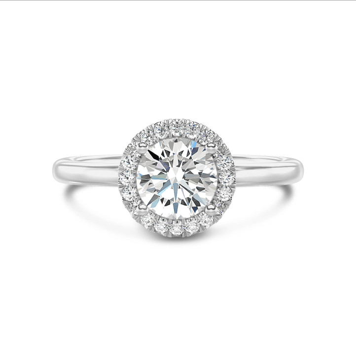 2.00 carat bague solitaire de type auréole en or blanc avec diamants ronds