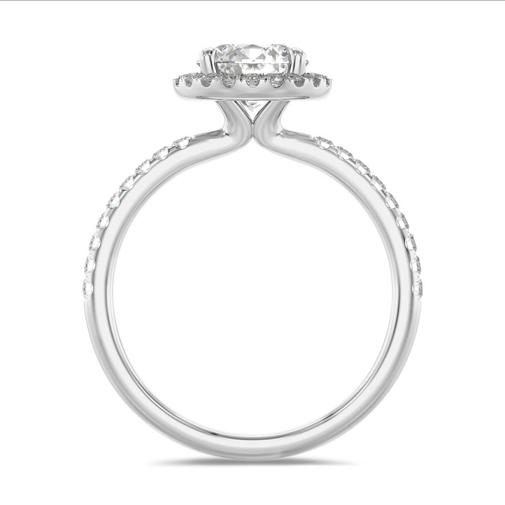 1.00 carat bague solitaire de type auréole en or blanc avec diamants ronds