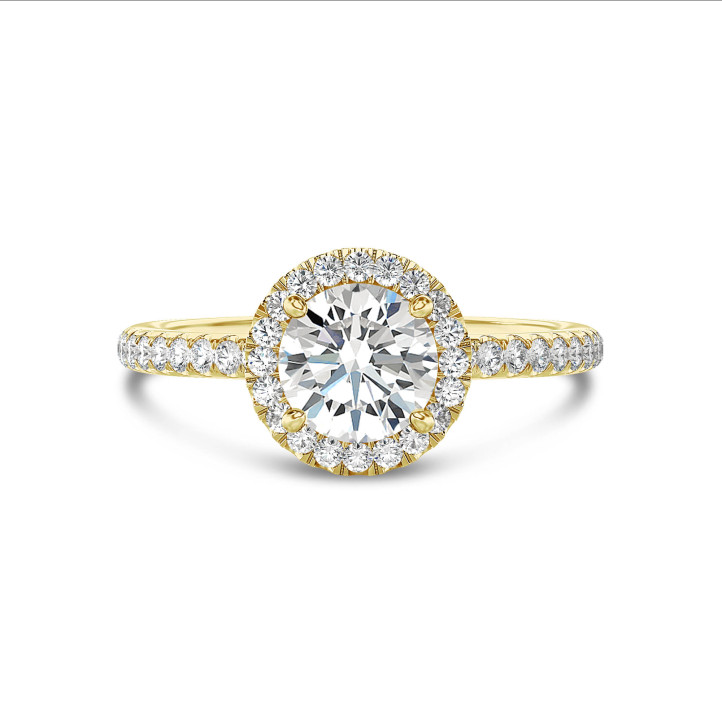 2.00 carat bague solitaire de type auréole en or jaune avec diamants ronds