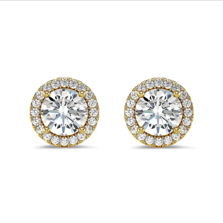 2.00 carat boucles d’oreilles auréoles en or jaune