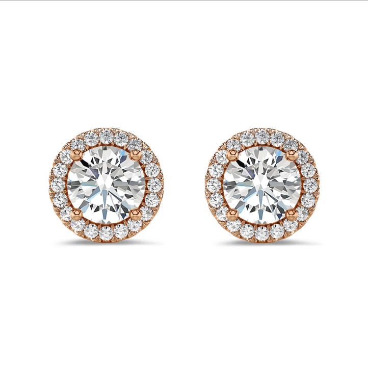 2.00 carat boucles d’oreilles auréoles en or rouge
