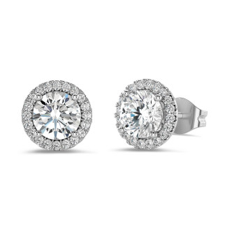 Boucles d'oreilles - 2.00 carat boucles d’oreilles auréoles en platine