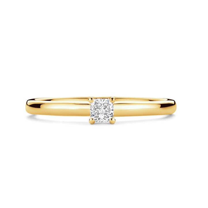 Bague solitaire de 0,15 carat avec un diamant taille coussin en or jaune