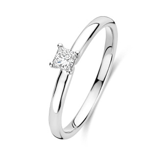 Bague solitaire de 0,15 carat avec un diamant taille princesse en or blanc