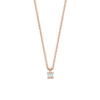 Colliers - Pendentif solitaire de 0,15 carat avec un diamant taille Asscher en or rouge