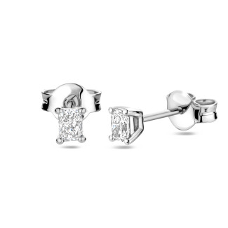 Boucles d'oreilles - Boucles d'oreilles solitaires de 0,30 carat avec diamants taille radiant en or blanc