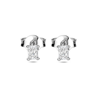 Boucles d'oreilles - Boucles d'oreilles solitaires de 0,30 carat avec diamants taille radiant en or blanc