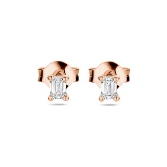 Nouveautés - Boucles d'oreilles solitaires de 0,30 carat avec diamants taille émeraude en or rouge
