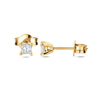 Boucles d'oreilles - Boucles d'oreilles solitaires de 0,30 carat avec diamants taille princesse en or jaune