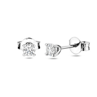 Boucles d'oreilles - Boucles d'oreilles solitaires de 0,30 carat avec diamants taille ronde en or blanc