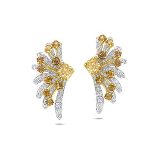 Boucles d'oreilles - Unique en son genre – boucles d’oreilles aile de 6,21 carats en or blanc et jaune
