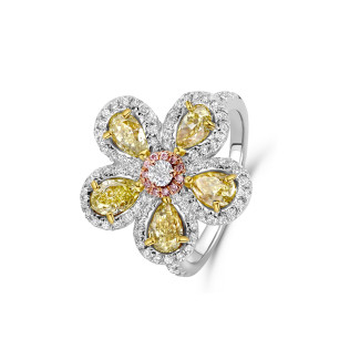 Unique en son genre – bague fleur de 2,55 carats en or blanc et jaune