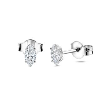 Boucles d'oreilles - Boucles d'oreilles solitaires de 0,30 carat avec diamants taille marquise en or blanc