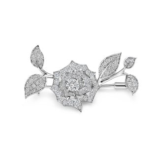 Broche design rose sertie de diamants de 1,50 carat en or blanc