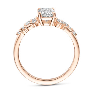 Bagues - Bague solitaire à grappes de 1.00 carat en or rouge avec un diamant taille émeraude 
