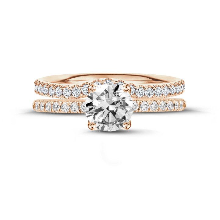 1.50 carat bague solitaire en or rouge avec diamants sur les côtés