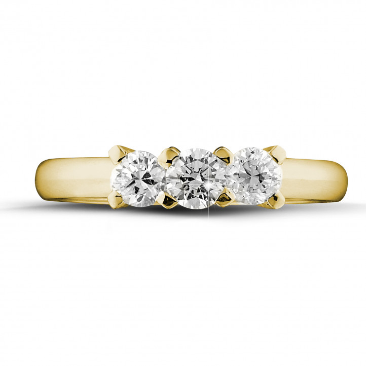 0.75 carat bague trilogie en or jaune et diamants ronds