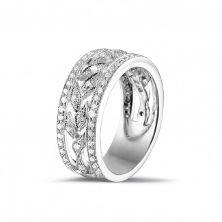 Bague de mariage avec brillant - 0.35 carat alliance florale en or blanc avec des petits diamants ronds
