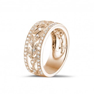 Mariage - 0.35 carat alliance florale en or rouge avec des petits diamants ronds