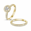 0.50 carats bague solitaire de type auréole en or jaune avec diamants ronds