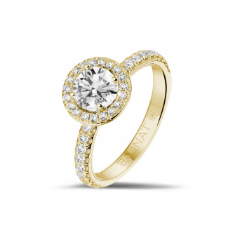 Bijoux en or jaune - Best-sellers - 0.70 carats bague solitaire de type auréole en or jaune avec diamants ronds