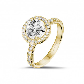 Bague brillant - 1.50 carats bague solitaire de type auréole en or jaune avec diamants ronds