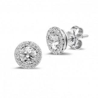 Boucles d'oreilles - 1.00 carat boucles d’oreilles auréoles en platine et diamants