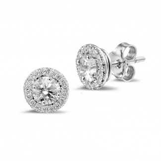 Bijoux de mariage - 1.00 carat boucles d’oreilles auréoles en platine et diamants