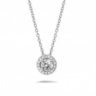 Pendentif diamant - 0.50 carat collier auréole en or blanc avec diamants