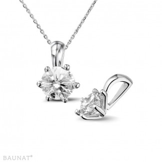 Colliers en diamants - 1.00 carat pendentif solitaire en or blanc avec diamant rond