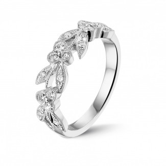 Bague de mariage avec brillant - 0.32 carat alliance florale en or blanc et diamants