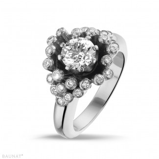 Fiançailles - Bague design fleur en diamant 0.90 carat et or blanc BAUNAT