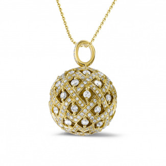 Colliers - 2.00 carat collier pendentif avec boule en diamant en or jaune