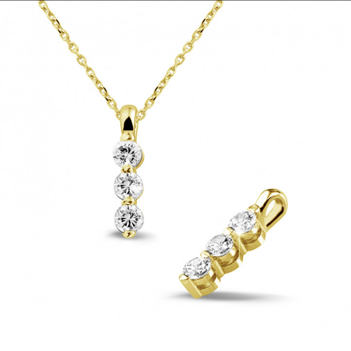 0.50 carat pendentif trilogie en or jaune avec diamants