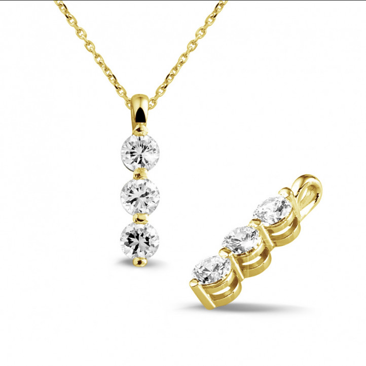 1.00 carat pendentif trilogie en or jaune avec diamants