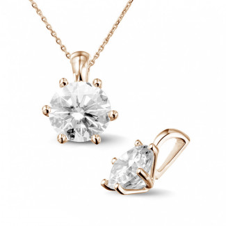 Cadeaux - 2.00 carat pendentif solitaire en or rouge avec diamant rond